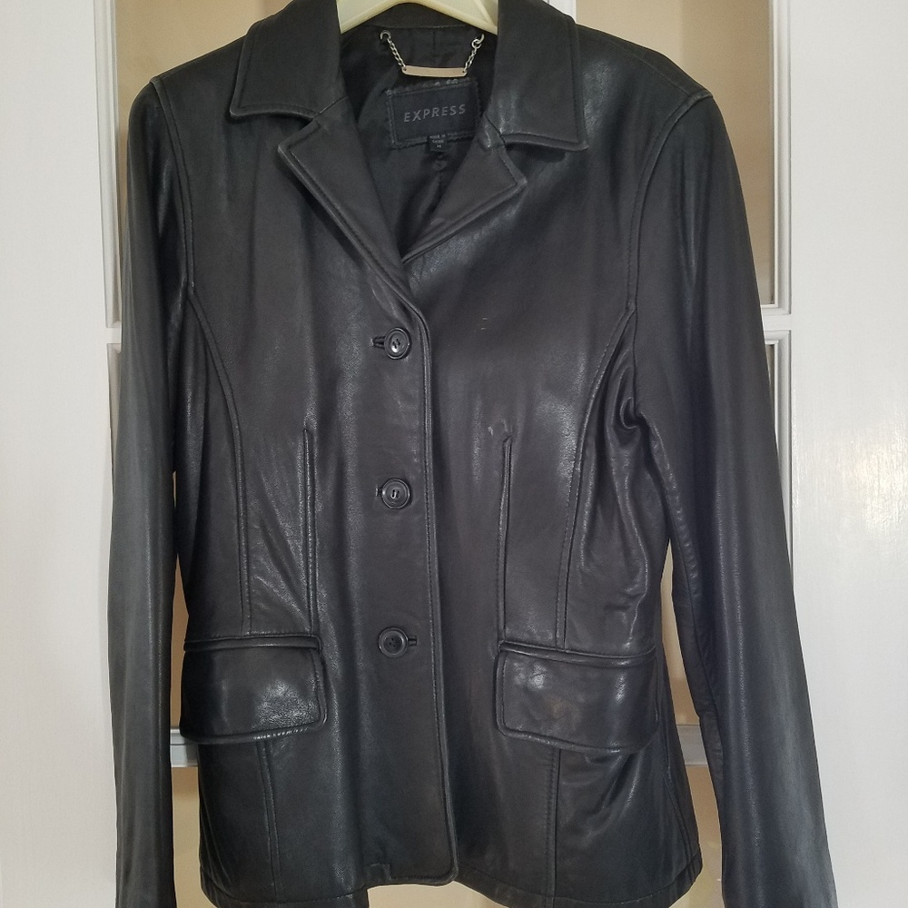 Ladies black leather jacket